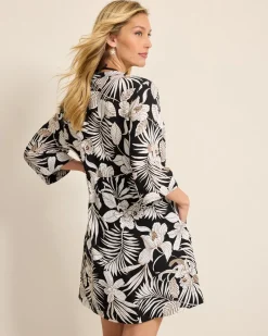 Tommy Bahama St. Lucia Linen-Blend Blooms Coverup Dress Black Outlet