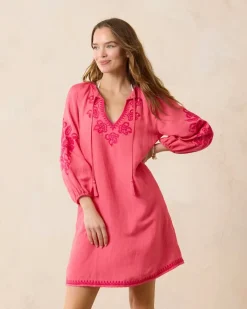 Tommy Bahama St. Lucia Linen-Blend Embroidered Coverup Dress Coral Coast Best
