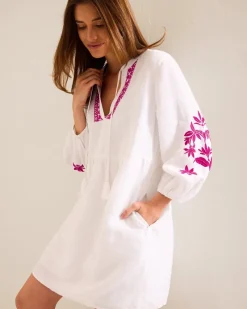 Tommy Bahama St. Lucia Linen-Blend Floral Embroidered Coverup Dress White Hot