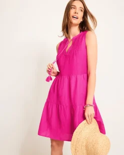 Tommy Bahama St. Lucia Linen-Blend Tiered Coverup Dress Pink Maui Hot
