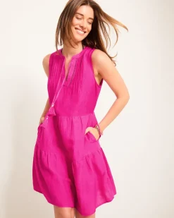 Tommy Bahama St. Lucia Linen-Blend Tiered Coverup Dress Pink Maui Hot