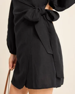 Tommy Bahama St. Lucia Linen-Blend Wrap Coverup Dress Black
