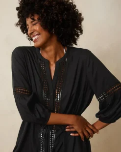 Tommy Bahama Sunlace Coverup Shirt Dress Black Clearance