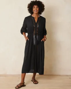 Tommy Bahama Sunlace Coverup Shirt Dress Black Clearance