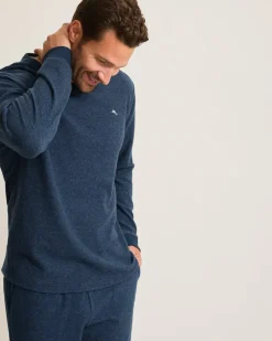 Tommy Bahama Textured Twill Stripe Crew Long-Sleeve Top Dark Moonlight Hot