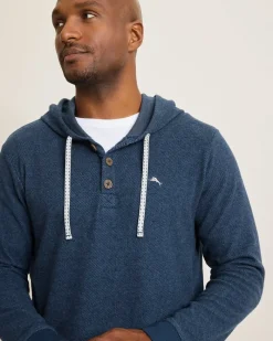 Tommy Bahama Textured Twill Stripe Hoodie Dark Moonlight Best