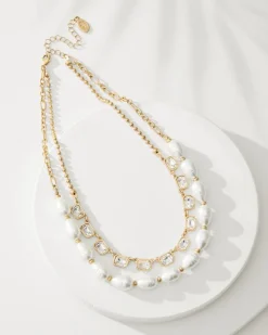 Tommy Bahama Tidal Treasure Baroque Pearl and Stone Layered Necklace Gold New