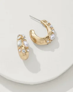 Tommy Bahama Tidal Treasure Mother of Pearl and Stone Chunky Hoops Gold Sale