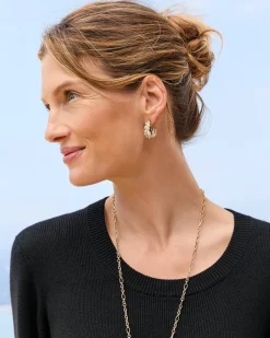 Tommy Bahama Tidal Treasure Mother of Pearl and Stone Chunky Hoops Gold Sale