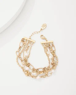 Tommy Bahama Tidal Treasure Pearl and Chain Layered Bracelet Gold Hot