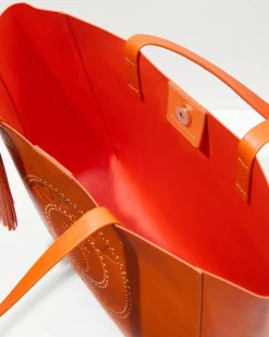 Tommy Bahama Perforated Leather Tote Orange Best