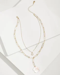 Tommy Bahama Tropical Blooms Hibiscus Charm Layered Necklace Pink Sale