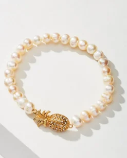 Tommy Bahama Tropical Blooms Pearl Stretch Bracelet Gold