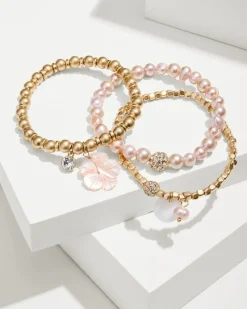 Tommy Bahama Tropical Blooms Stretch Charm Bracelet Set Pink Outlet