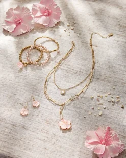 Tommy Bahama Tropical Blooms Stretch Charm Bracelet Set Pink Outlet