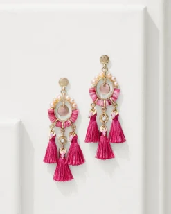 Tommy Bahama Tropical Blooms Tassel Shell Statement Earrings Fuchsia New