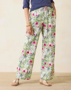 Tommy Bahama Two Palms Coastal Palms High-Rise Linen Easy Pants White Sale