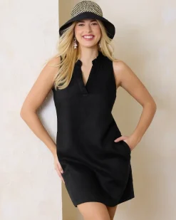 Tommy Bahama Two Palms Double-Ruffle Linen Dress Black Online