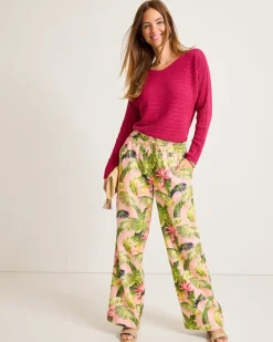 Tommy Bahama Two Palms Frond Royal High-Rise Linen Easy Pants Coral Haze New