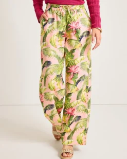 Tommy Bahama Two Palms Frond Royal High-Rise Linen Easy Pants Coral Haze New