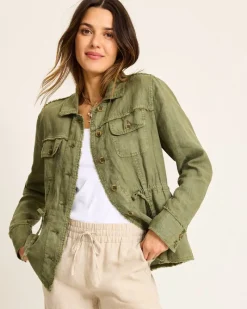 Tommy Bahama Two Palms Linen Raw-Edge Utility Jacket Tea Leaf Outlet