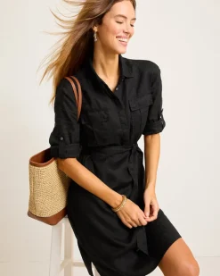 Tommy Bahama Two Palms Patch-Pocket Linen Dress Black Sale