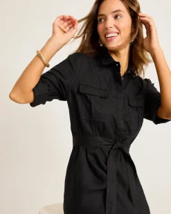 Tommy Bahama Two Palms Patch-Pocket Linen Dress Black Sale