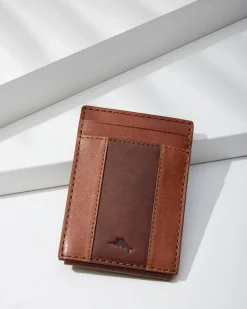 Tommy Bahama Two-Tone Magnetic Card Holder Cognac New