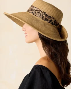 Tommy Bahama Ultra-Braid Fold Back Bow Hat Leopard