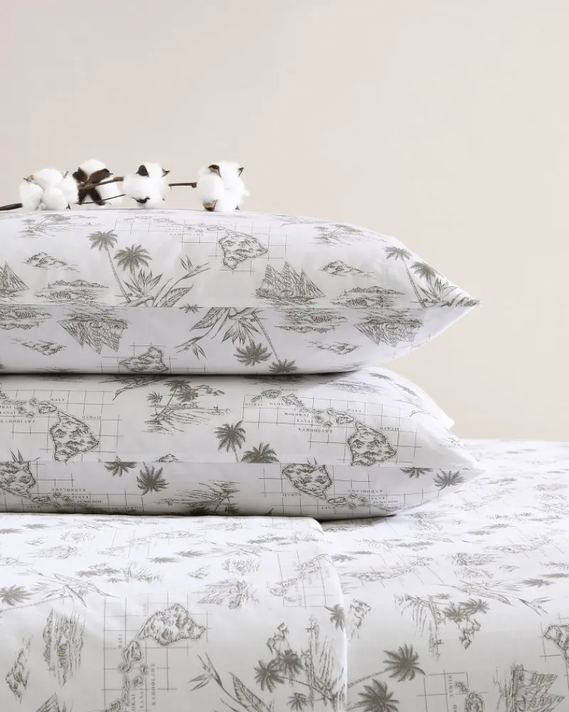 Tommy Bahama Vintage Map 4-Piece King Sheet Set Brown New