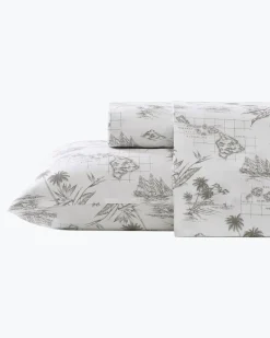 Tommy Bahama Vintage Map 4-Piece King Sheet Set Brown New
