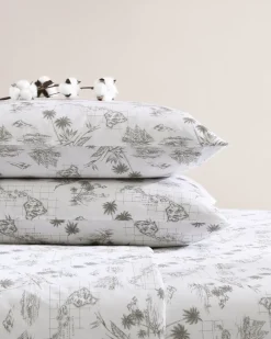 Tommy Bahama Vintage Map 4-Piece Queen Sheet Set Brown New