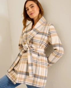 Tommy Bahama Wooly Plaid Wrap Coat Neutral Best