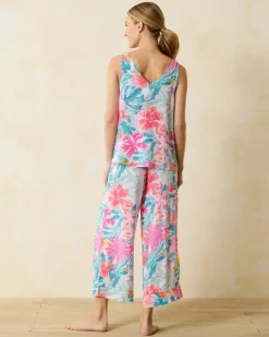 Tommy Bahama Woven Challis Tank & Cropped Pants Pajama Set Almost Aqua Best