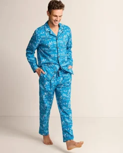 Tommy Bahama Woven Long Sleeve & Pants Pajama Set Slate Teal