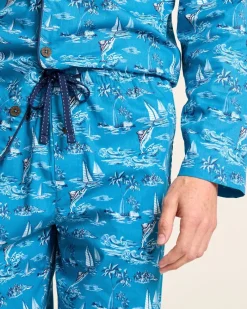 Tommy Bahama Woven Long Sleeve & Pants Pajama Set Slate Teal